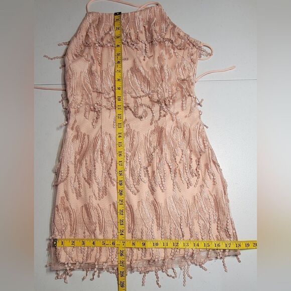 Lulus Making Magic Blush Pink Fringe Lace-Up Mini Dress Women's Size Small - Picture 11 of 13